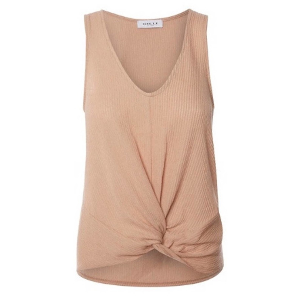 Gili Tan Brown Mauve Pink Twist Front Ribbed Textured Tank Top Sz S